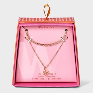 14K Gold Dipped Cubic Zirconia Initial Necklace Set 2pc - A New Day™ Gold - 1 of 3