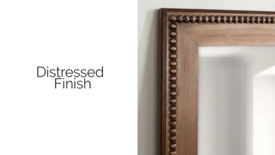 Rustic Brown Rectangular Wood Vanity Mirror with Beaded Edge