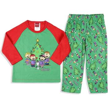 Peanuts Toddler Boys' Christmas Holiday Season Sing Along Sleep Pajama Set Green
