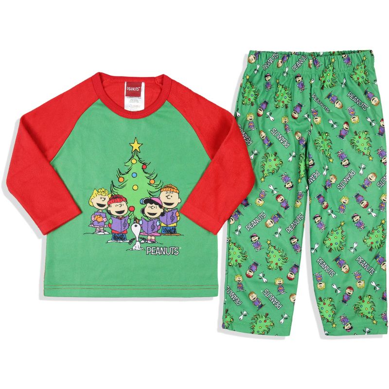 Peanuts Toddler Boys' Christmas Holiday Season Sing Along Sleep Pajama Set Green, 1 of 5