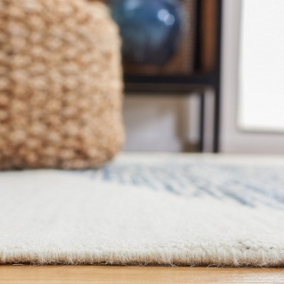Ivory and Blue Wool Cotton Flat Woven Runner Rug