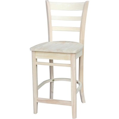 Emily Solid Parawood Counter Height Stool, 24" Seat, Unfinished