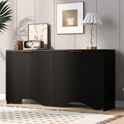 U-Style Four-Door Cabinet with Vertical Stripes and Wavy Design, Perfect for Hallways, Entryways, and Living Rooms