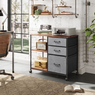 GALAXHERO  3 Drawer Mobile File Cabinet, Rolling Printer Stand with Open Storage Shelf for Home Office