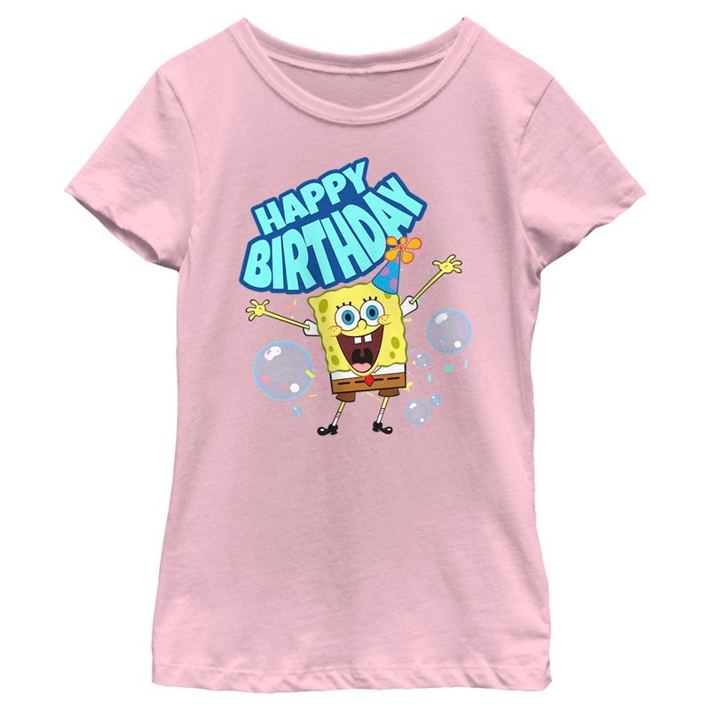 Girl's SpongeBob SquarePants Happy Birthday Bubbles T-Shirt, 1 of 5