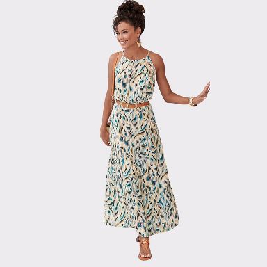 Women's High Neck Sleeveless Maxi Dress - Lascana - Sand Print Leopard Spot 8