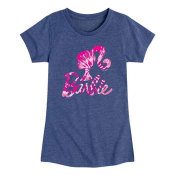 Girls' Barbie Pink Tie-Dye Logo Short Sleeve Graphic T-Shirt - Heather Navy Blue