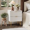 2 Pcs Modern Wood Night Stands with Charging Station - 2-Drawer Bedside Tables, Gold Accent Fluted Design for Bedroom, Living Room & Office - 2 of 4