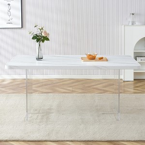 FURNIinspire Dining Tables Modern Minimalist Dining Table, Dining Table With White Tabletop And Acrylic Table Legs, White, 67"*35"*30" - 1 of 4