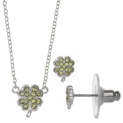 FAO Schwarz Shamrock Pendant Necklace & Stud Earring Set