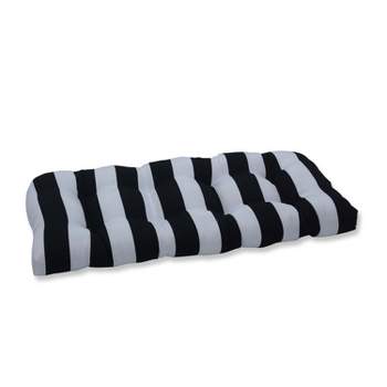Cabana Stripe Wicker Outdoor Loveseat Cushion Black - Pillow Perfect
