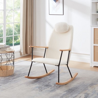 Syemin Adjustable Rocking Chair, Fabric Upholstered Glider Rocking Chair, High Back, Modern Rocking Chair, White, 24.41"*30.12"*39.76"