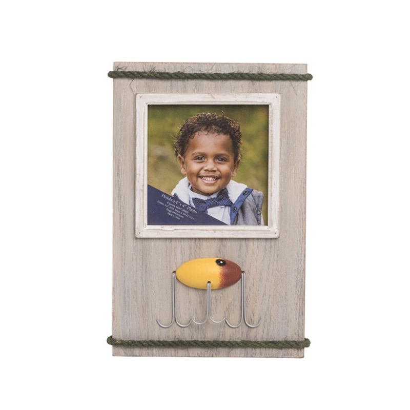 Beachcombers Lure Wood Photo Frame Picture Holder For Wall Shelf Or Tabletop Decor Decoration Nautical Lake Yellow & Red 0.75" x 9" x 6.25", 1 of 3