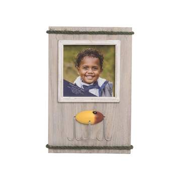 Beachcombers Lure Wood Photo Frame Picture Holder For Wall Shelf Or Tabletop Decor Decoration Nautical Lake Yellow & Red 0.75" x 9" x 6.25"