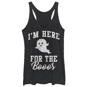 Women's CHIN UP Halloween Ghost Here for Boos Racerback Tank Top - 1 of 3