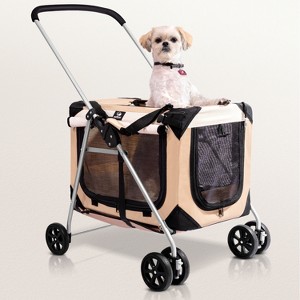 PetLuv Cat & Dog Stroller Foldable w/ Detachable Soft Pet Travel Carrier Fits 2 Cats or Medium Dog & Removable Plush Pillow Privacy Windows - 1 of 4