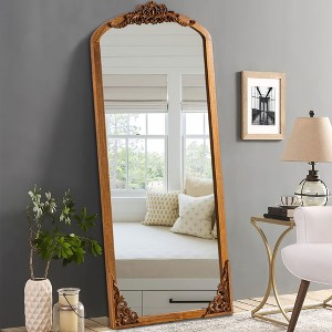 PexFix 30 in. W x 69 in. H Rustic Arched Solid Wood Framed DIY Carved Full Length Mirror in Gold - 1 of 4