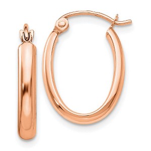 Black Bow Jewelry 2.75mm x 19mm Polished 14k Rose Gold Domed Oval Tube Hoop Earrings - 1 of 4