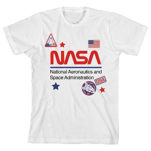 NASA Logo & Printed Patches Crew Neck Short Sleeve Athletic Heather Girl's T-shirt - 1 of 3