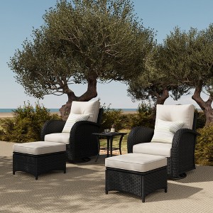 LayinSun Outdoor Patio Furniture Set, Black Rattan Wicker Sectional Swivel Rocker Chairs Sets - 1 of 4