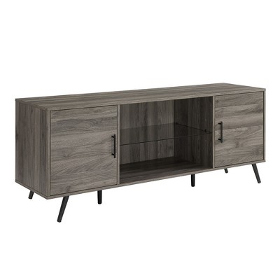 Chic Crate - 60" Mid-Century Media Console w/ 2 Doors & Tempered Glass Shelf - TV Stand for 65" TVs - Storm Grey