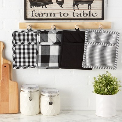 Black and White Gingham Cotton Pot Holder Set