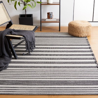Augustine Black and Ivory Flat Woven Square Rug