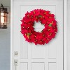 Puleo 24" Pre-Lit Battery-Operated Artificial Red Poinsettia Wreath - 2 of 4