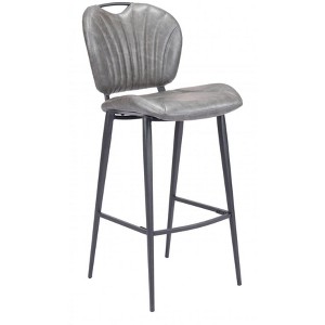 Faux Leather Barstool 43.7" H in Vintage Gray Finish with Black Steel Legs by Zuo Modern - 1 of 4