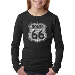 LA Pop Art Girl's Word Art Long Sleeve - Route 66 - Life is a Highway - 1 of 4