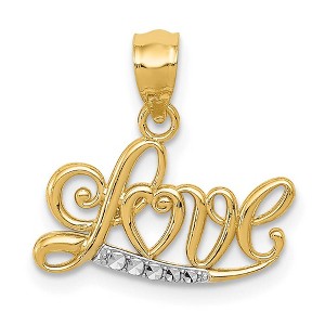 Black Bow Jewelry 14k Yellow Gold and White Rhodium Love Script Pendant, 16mm - 1 of 4