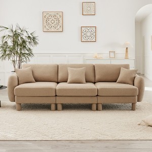 VASIP Boucle Fabric 3-Seater Sofa, Shell-Shaped Armrests & Self-Wrapped Cylindrical Legs, for Living Room & Apartment,Beige - 1 of 4