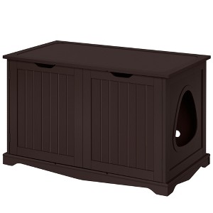 Yaheetech Wooden Hidden Cat Litter Box Side Table with Divider - 1 of 4