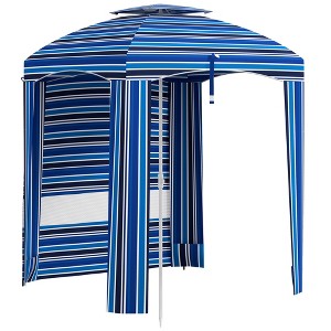 Outsunny 5.8' x 5.8' Cabana Umbrella, Outdoor Beach Umbrella with Double-top, Windows, Sandbags, Carry Bag - 1 of 4