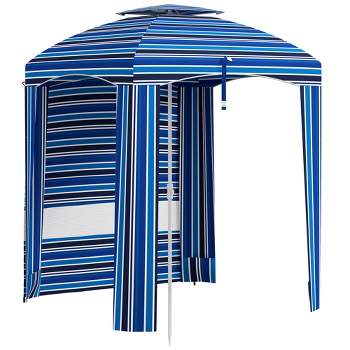 Outsunny 5.8' x 5.8' Cabana Umbrella, Outdoor Beach Umbrella with Double-top, Windows, Sandbags, Carry Bag