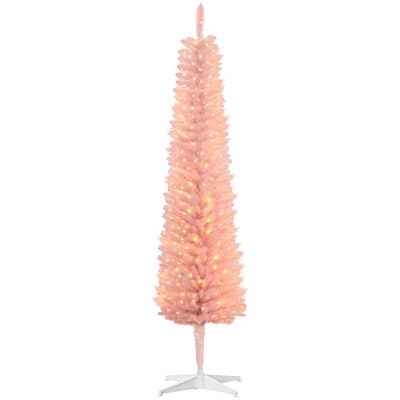 TopComfy Christmas Tree Stand 5ft Pencil Prelit Artificial Christmas Tree with Colorful Lights, Pink, 15.8"*15.8"*59"