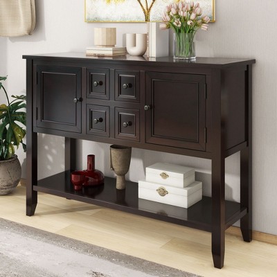CAVINAS Ample Console Table with Four Small Drawers,Vintage Entryway Table with Bottom Shelf,Console Table for Living Rooms