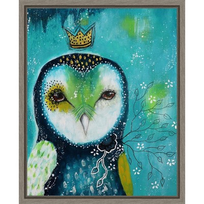 Midnight Cyan and Green Owl Canvas Wall Art