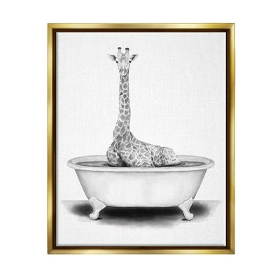 Stupell Industries Giraffe In A Tub Funny Animal Bathroom Drawing