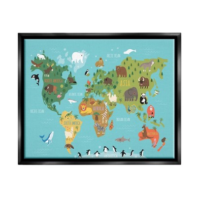 Stupell Industries Country Animals World Map Continents Wildlife Diagram Floater Canvas Wall Art