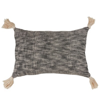 20"x20" Oversize Solid Tasseled Square Throw Pillow Black - Saro Lifestyle