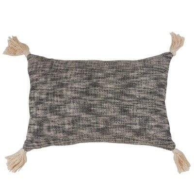 20"x20" Oversize Solid Tasseled Square Throw Pillow Black - Saro Lifestyle: Cotton, Zipper Closure, Indoor Use
