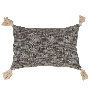 20"x20" Oversize Solid Tasseled Square Throw Pillow Black - Saro Lifestyle: Cotton, Zipper Closure, Indoor Use - 1 of 3