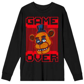 Five Nights At Freddy's Freddy Big Face Game Over Crew Neck Long Sleeve Men's Black Tee
