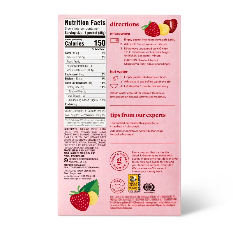 Organic Banana Strawberry Naturally Flavored with other Natural Flavors Instant Oatmeal - 11.28oz - Good &#38; Gather&#8482;, 3 of 4