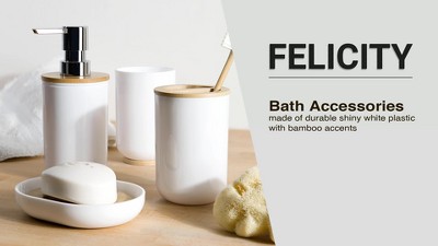White and Natural Bamboo 4-Piece Bathroom Accessory Set