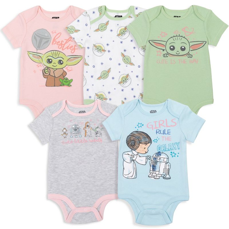 Star Wars The Mandalorian Baby Yoda Baby Girls 5 Pack Short Sleeve Baby Bodysuits Multicolor 24 Months, 1 of 8