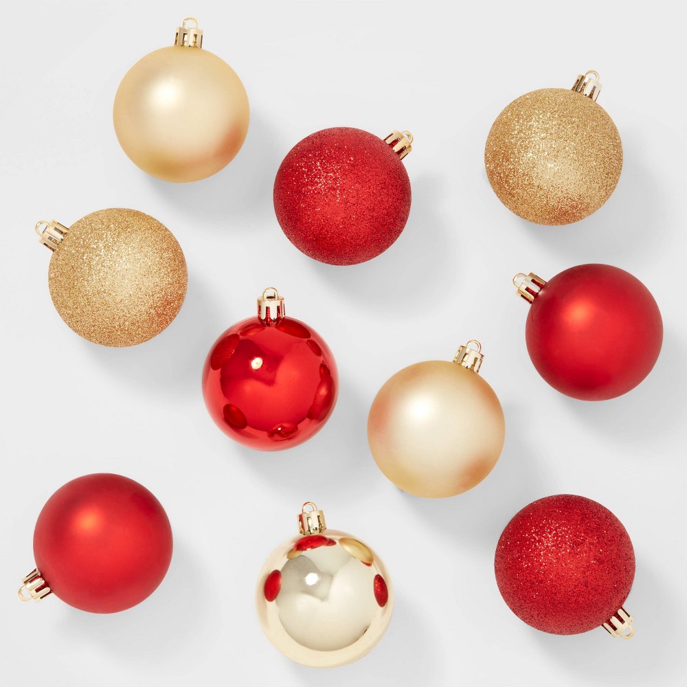 50ct Shatter-Resistant Round Christmas Tree Ornament Set Red/Gold - Wondershop™