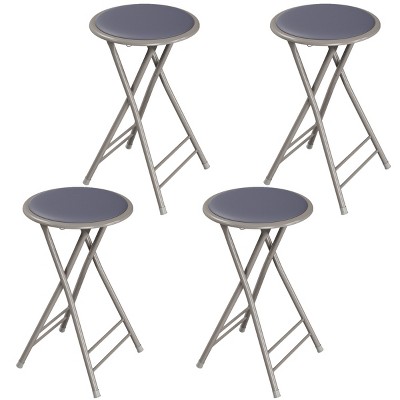 Trademark Home Collection - Heavy-Duty 24-Inch Folding Stools with Padded Seats, Gray, Set of 4