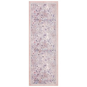 Coolmee Washable Area Rugs for Living Room Boho Non Slip Large Rug Floral Vintage Low Pile Rug for Living Room, Bedroom, Dining Room,Light Pink - 1 of 4